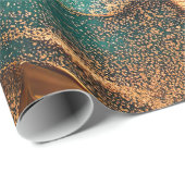 Oceaan Blauwgroen en Bronzen Abstracte Kunst Cadeaupapier (Rol Hoek)