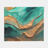 Oceaan Blauwgroen en Bronzen Abstracte Kunst Fleece Deken (Voorkant (Horizontaal))