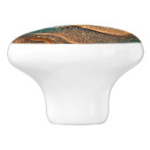 Oceaan Blauwgroen en Bronzen Abstracte Kunst Keramische Knop (Zijkant)