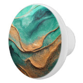 Oceaan Blauwgroen en Bronzen Abstracte Kunst Keramische Knop (Rechts)