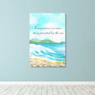 Oceaan Citaat Waterverf Strand Zee Canvas Kunst