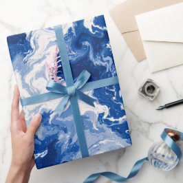 Oceaan diepblauwe stroom witte abstracte patroon cadeaupapier