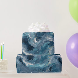 Oceaan diepblauwe stroom witte abstracte patroon cadeaupapier