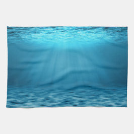 Oceaan Diepten Blauw Onderwater met Zonnestralen Theedoek
