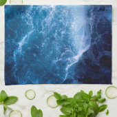 Oceaan - Donkere blauwe golven Theedoek (Gevouwen)