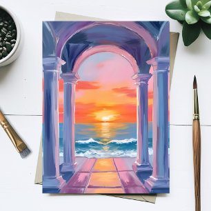Oceaan Doorgang Zonsondergang Aquarel Kust Schilde Briefkaart