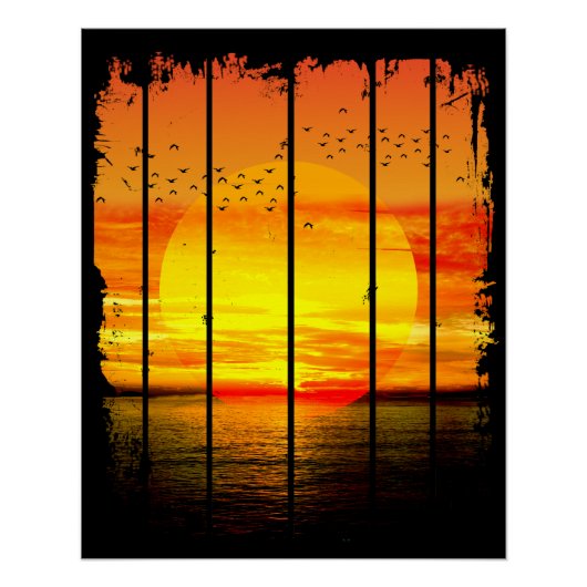 OCEAAN EENVOUDIGE ZONSONDERGANG PERFECT POSTER (Voorkant)