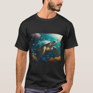 Oceaan Eenzaamheid: Een Schildpad's Onderwater Dro T-shirt
