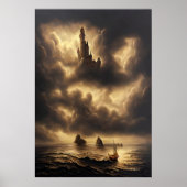 Oceaan en een kasteel in de lucht | AI Art Poster (Voorkant)