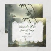 Oceaan en Palm Trees Serene Bruiloft Save the Date Kaart (Voorkant / Achterkant)