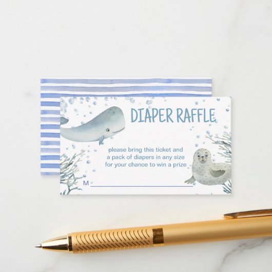 Oceaan en zee baby shower mariene luier loterij informatiekaartje (Voorkant / Achterkant in situ)