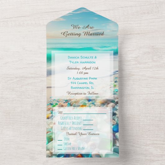  Oceaan en Zee Glazen Bruiloft All In One Uitnodiging (Binnen)