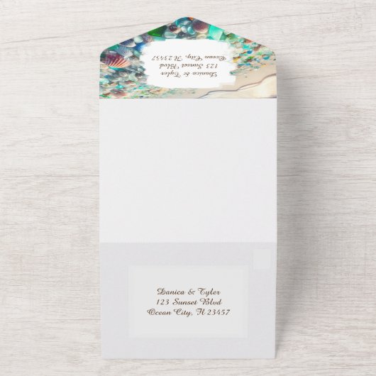  Oceaan en Zee Glazen Bruiloft All In One Uitnodiging (Buitenkant)