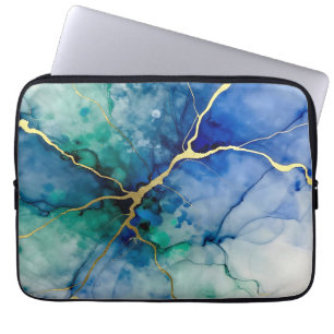 Oceaan Geode Alcohol Inkt Gouden Aderen Laptop Sleeve