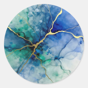 Oceaan Geode Alcohol Inkt Gouden Aderen Ronde Sticker