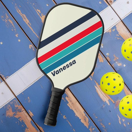 Oceaan Gestreept met Naam Pickleball Paddle