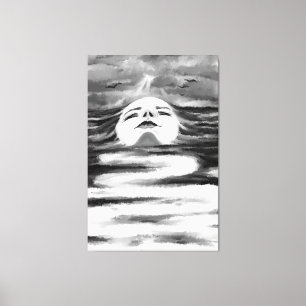 Oceaan Gezicht Zwart Wit Kunst Geschilderde Canvas Afdruk