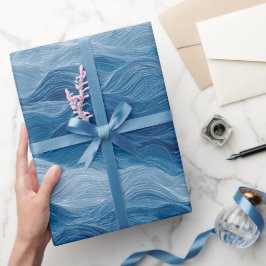 Oceaan Golf Diepblauw Mist Wit Abstract Patroon Cadeaupapier