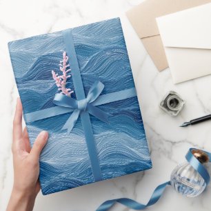 Oceaan Golf Diepblauw Mist Wit Abstract Patroon Cadeaupapier
