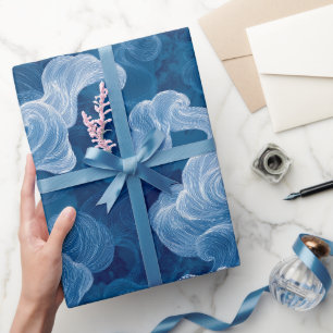 Oceaan Golf Diepblauw Mist Wit Abstract Patroon Cadeaupapier