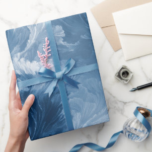 Oceaan Golf Diepblauw Mist Wit Abstract Patroon Cadeaupapier