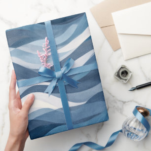 Oceaan Golf Diepblauwe Mist Witte Abstracte Patroo Cadeaupapier