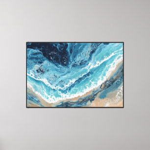 Oceaan Golf Kustlijn Vloeibaar Abstract Wandschild Canvas Afdruk