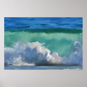 Oceaan Golf Malibu Panorama Waterverf Kunst Poster