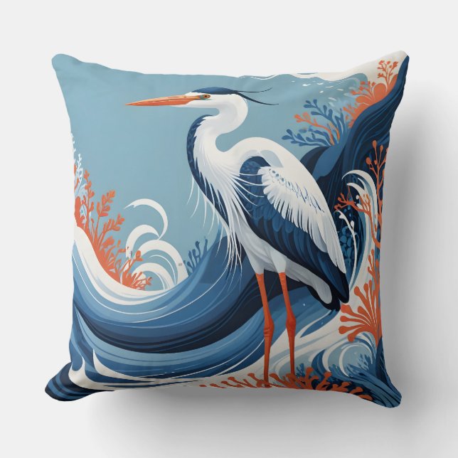 oceaan golf reiger kussen (Voorkant)