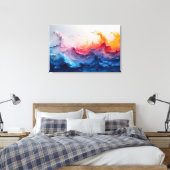 Oceaan Golf Vloeibare Kunst Zonsondergang Gloed Ab Canvas Afdruk (Insitu (Slaapkamer))
