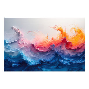 Oceaan Golf Vloeibare Kunst Zonsondergang Gloed Ab Foto Afdruk