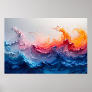 Oceaan Golf Vloeibare Kunst Zonsondergang Gloed Ab Poster