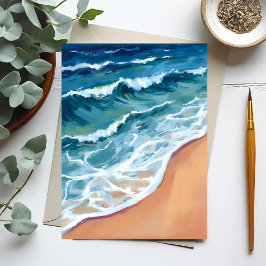 Oceaan golven Blauw Aquarel Kust Briefkaart