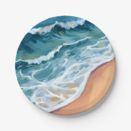 Oceaan golven Blauw Aquarel Kust Papieren Bordje