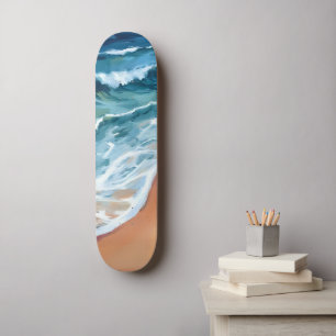 Oceaan golven blauw aquarel kust persoonlijk skateboard