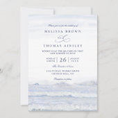 Oceaan golven blauw witte aquarel QR-code bruiloft Kaart (Voorkant)