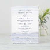 Oceaan golven blauw witte aquarel QR-code bruiloft Kaart (Staand voorkant)