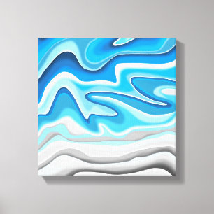 Oceaan golven   Blauwe Abstracte Schilderij Canvas Afdruk