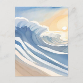 Oceaan golven | Blauwe aquarel Briefkaart
