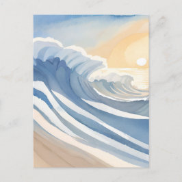 Oceaan golven | Blauwe aquarel Briefkaart