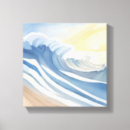 Oceaan golven | Blauwe aquarel Canvas Afdruk