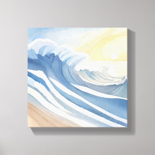 Oceaan golven | Blauwe aquarel Canvas Afdruk (Voorkant)