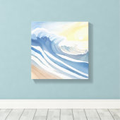 Oceaan golven | Blauwe aquarel Canvas Afdruk (Insitu (Houten vloer))