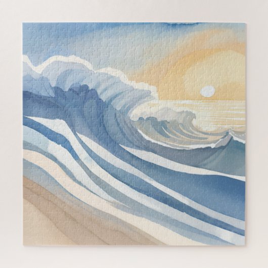 Oceaan golven | Blauwe aquarel Legpuzzel (Verticaal)