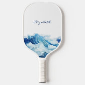 Oceaan golven blauwe naam script pickleball paddle (Voorkant)
