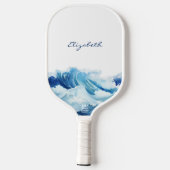 Oceaan golven blauwe naam script pickleball paddle (Achterkant)