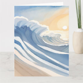 Oceaan golven | Blauwe waterverf  Kaart