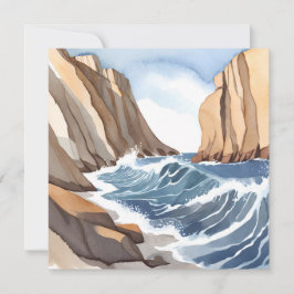 Oceaan golven botsen | Kust strand aquarel Kaart