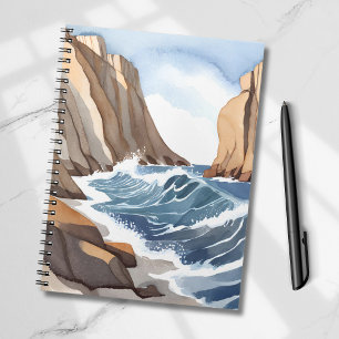 Oceaan golven botsen   Kust strand aquarel Notitieboek