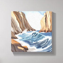 Oceaan golven breken | Kust strand aquarel Canvas Afdruk